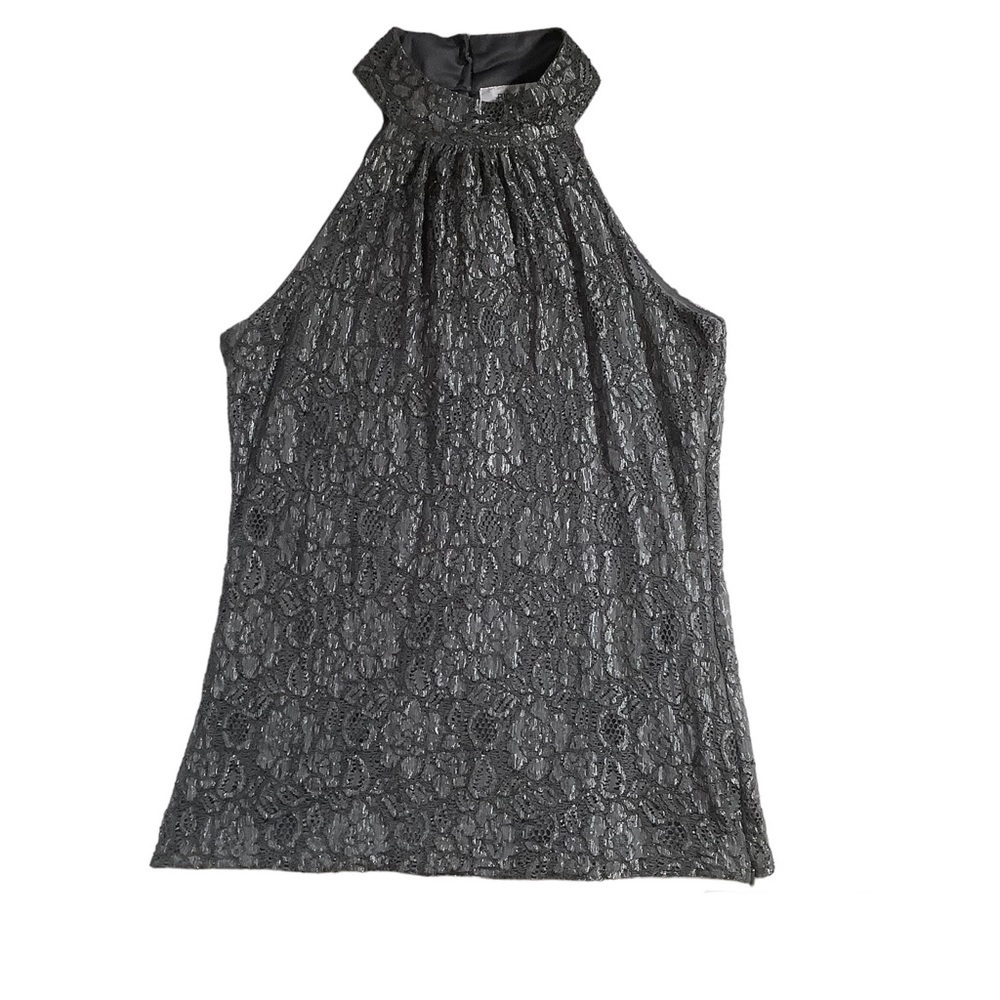 RICKI’S METALLIC SILVER FLORAL LACE SLEEVELESS BLOUSE/ Size Small